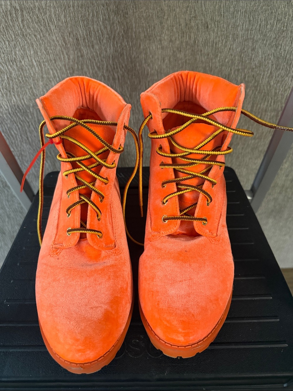 Liliana Woman’s Vibrant Orange Suede Lace-Up Boots - Picture 2 of 9